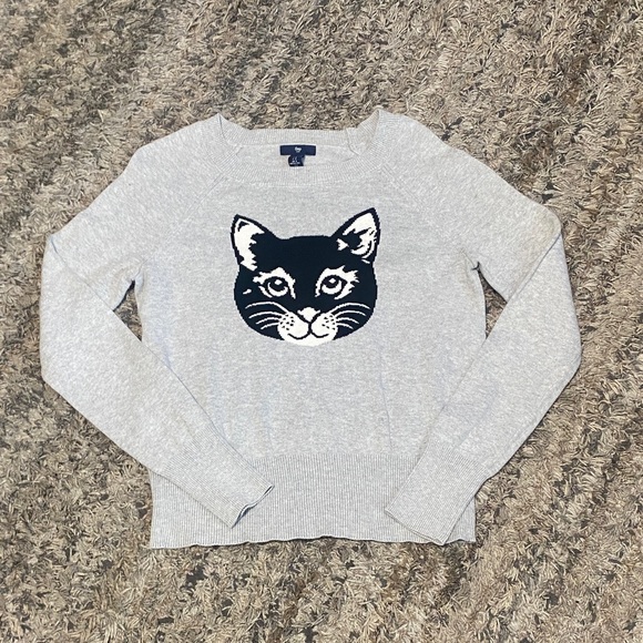 GAP Sweaters - GAP Light Gray Cat Face crew neck long sleeve Sweater sz small